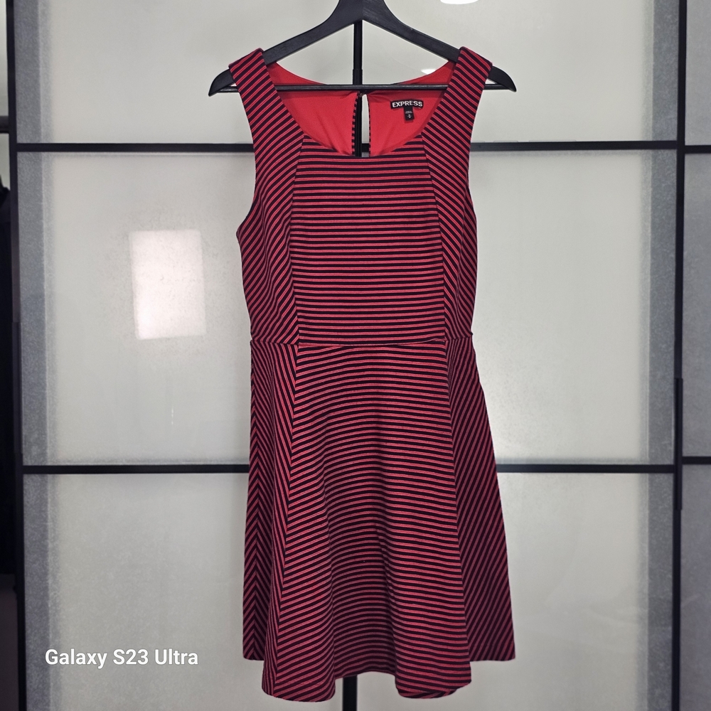 Express Red and Black Striped Dress Women Size Medium